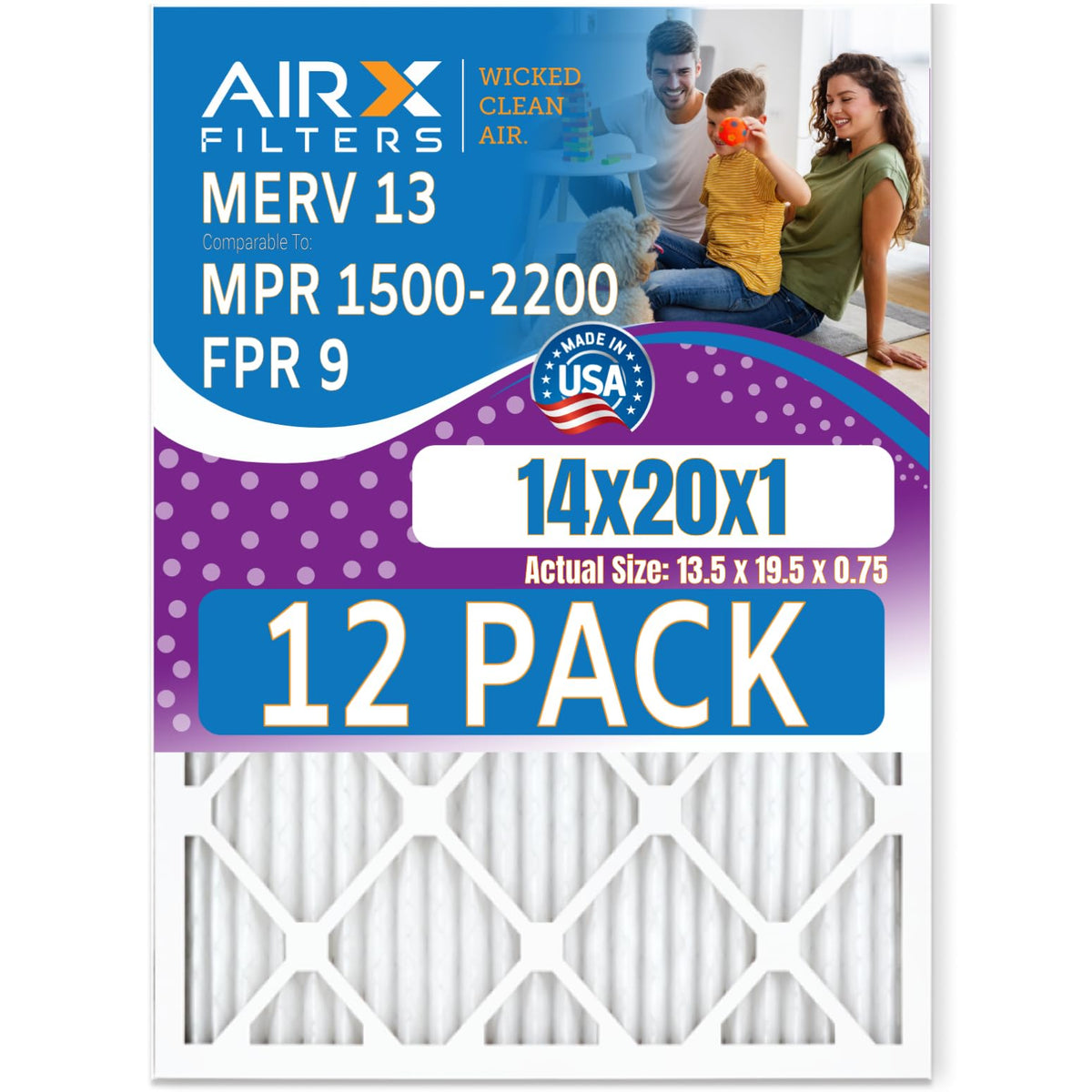14x20x1 Furnace & AC Filter MERV 13 Health 12-Pack