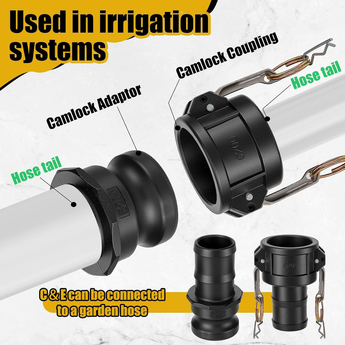 Pelopy 6 Pcs 2 Inch Black Polypropylene Camlock Fittings, Types ABCDEF