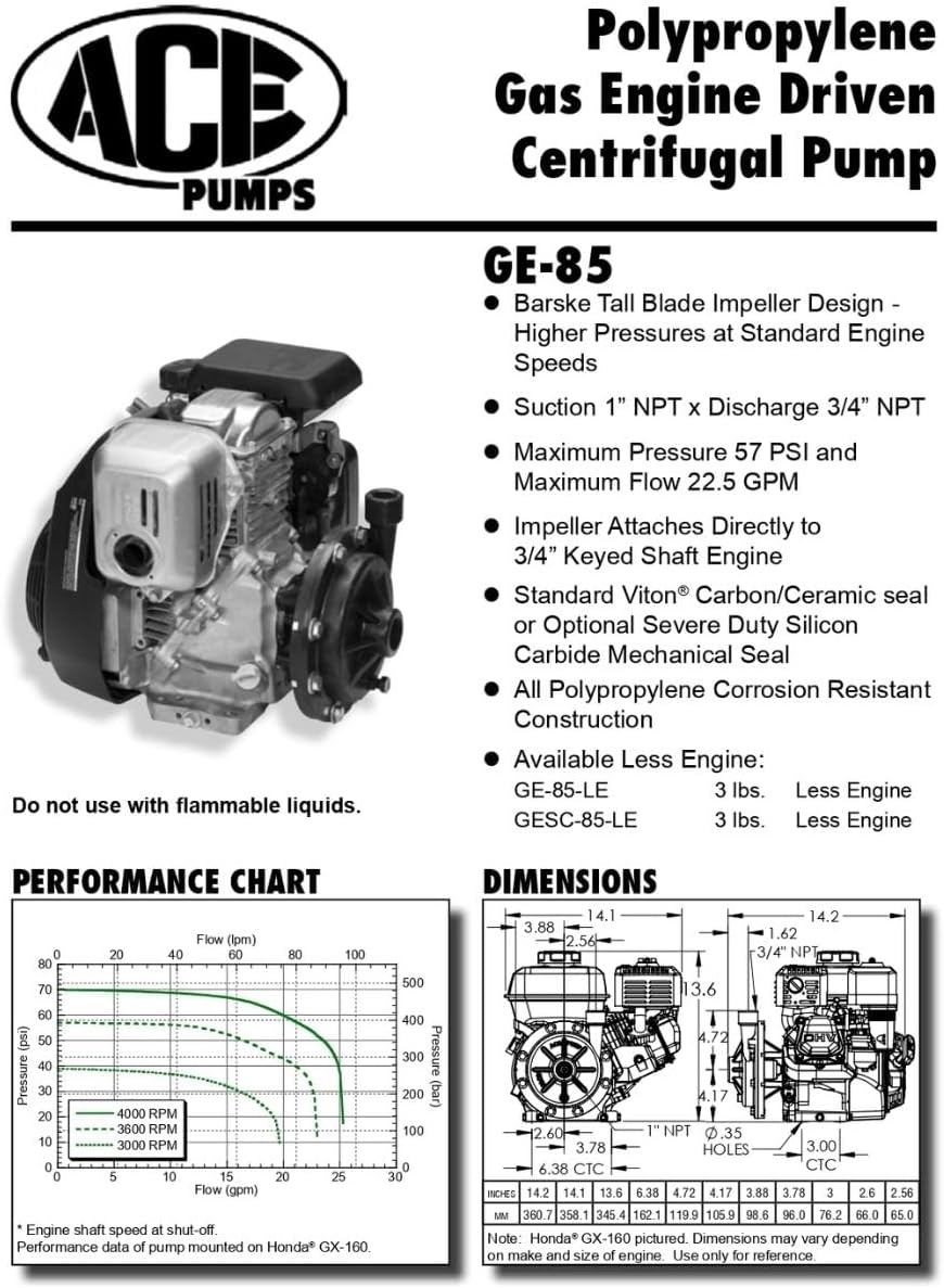 Ace Pump Centrifugal Pump 1" NPT Suction x 3/4" NPT Discharge LE GE-85-LE