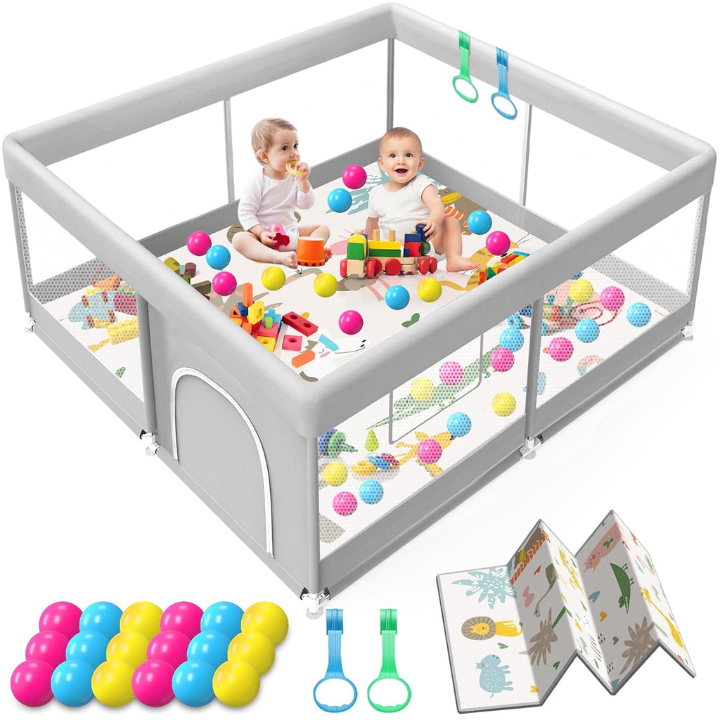 Baby Playpen with Mat, 50x50 Inch Playpen with Mat Waterproof for Babies and Toddlers Play Pen Playards Safety Gate