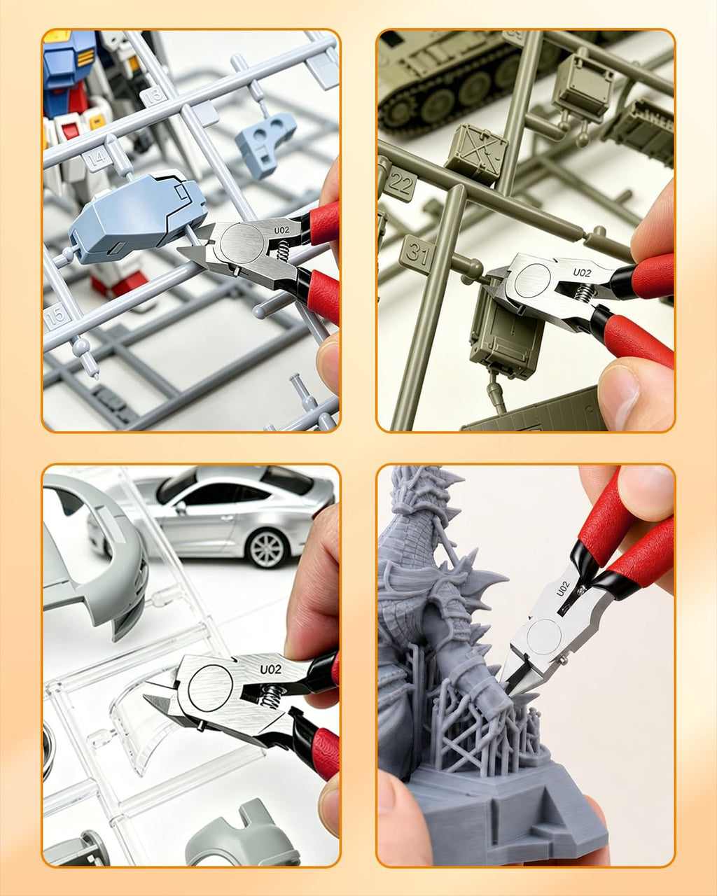 U02 Ultra-thin Single Edge Model Nippers 4.9in Plastic Sprue Cutter | Trim 3mm plastic model kit Cleaning up 3D