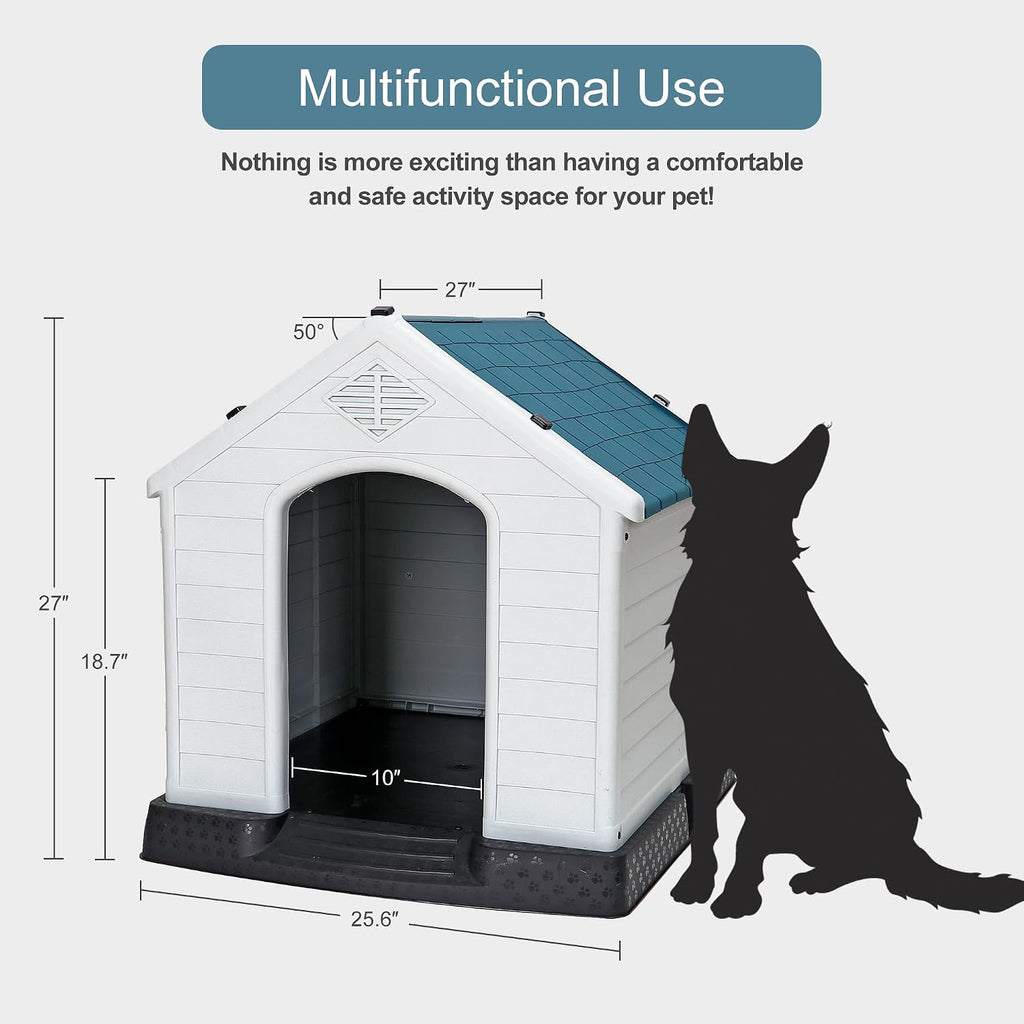 Large Plastic Dog House, Dog Kennel Outdoor Waterproof Doghouse Casas para Perros, Puppy Shelter Elevated Floor and