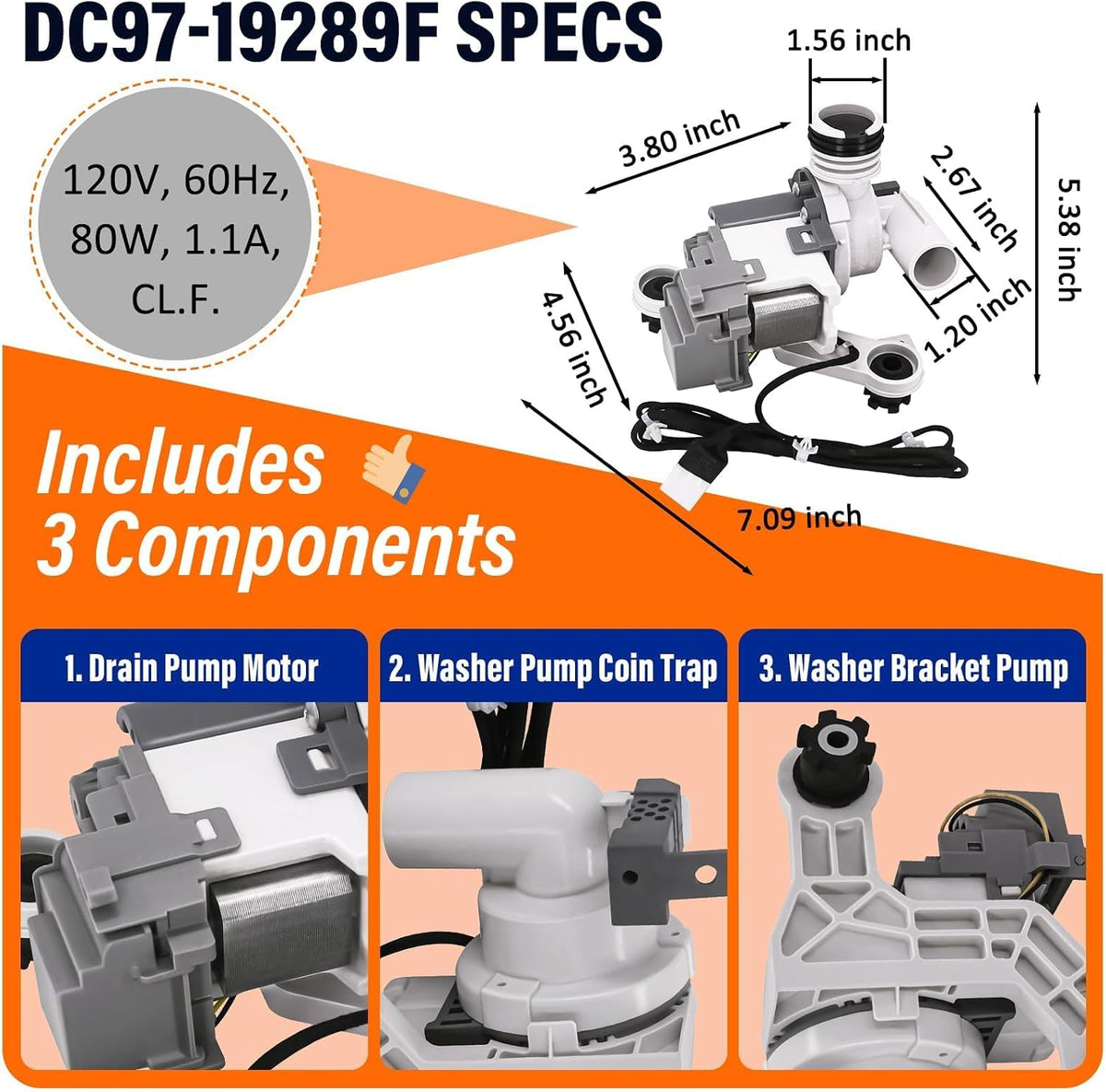 WA52M7750AW/A4 WA52M8650AV/A4 Washer Drain Pump Motor Fit for Sam-sung