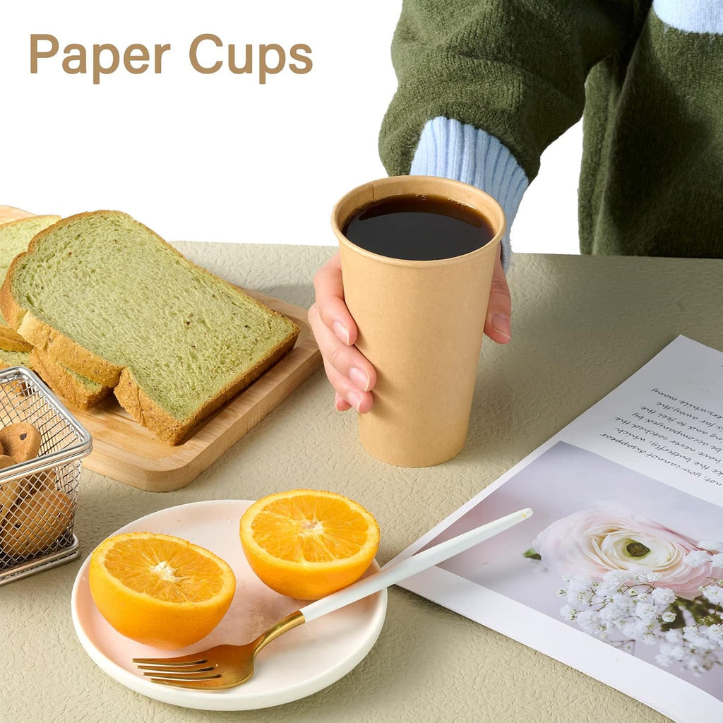 100 Pack 16 oz Kraft Paper Coffee Cups, Disposable Coffee Cups