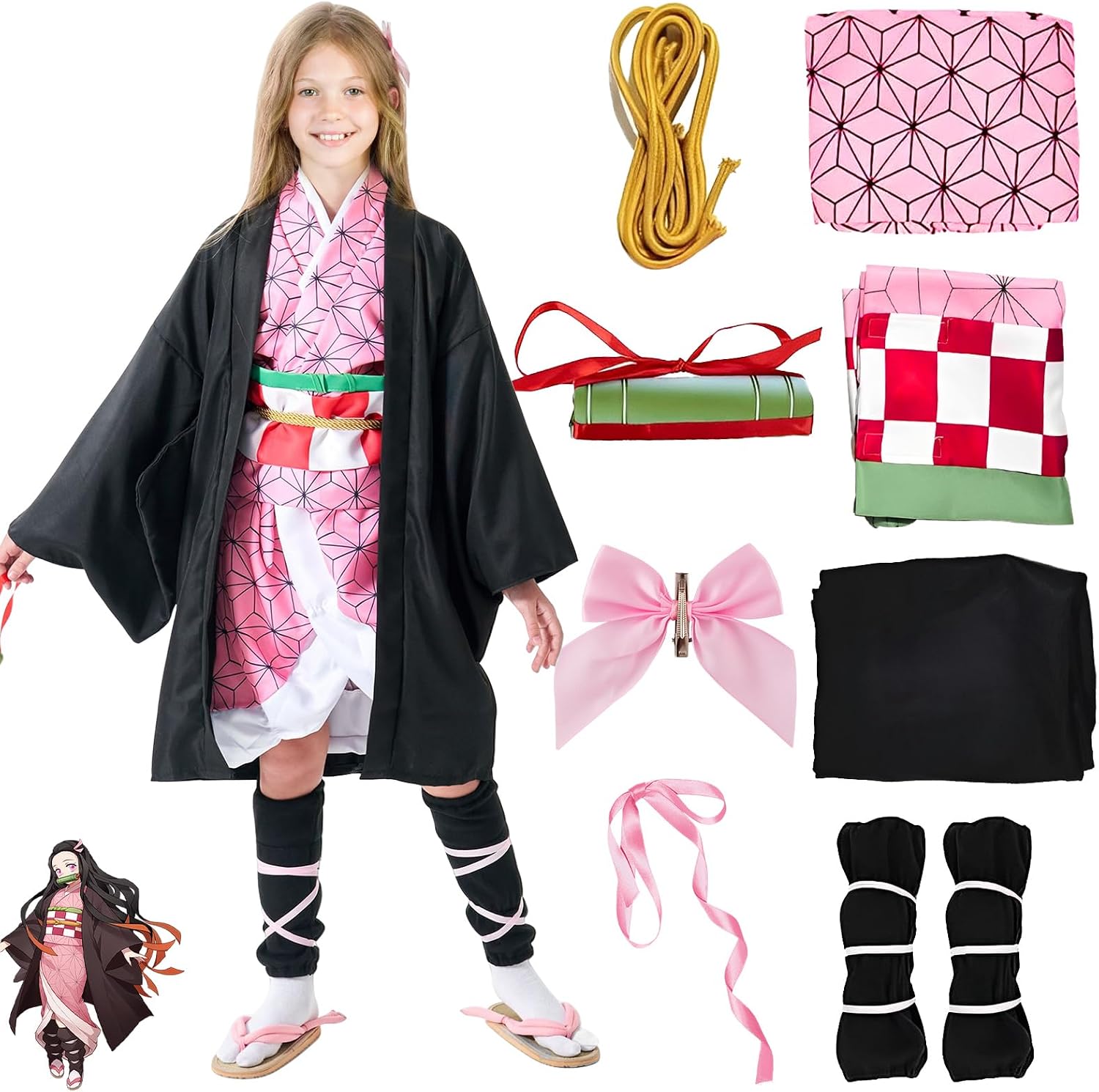 Kamado Anime Cosplay Costume Kimono Outfit, Anime Costume Kids Halloween Costume, Halloween Costume for Boys Girls