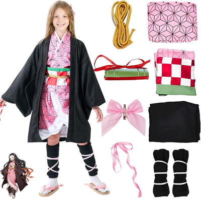 Kamado Anime Cosplay Costume Kimono Outfit, Anime Costume Kids Halloween Costume, Halloween Costume for Boys Girls