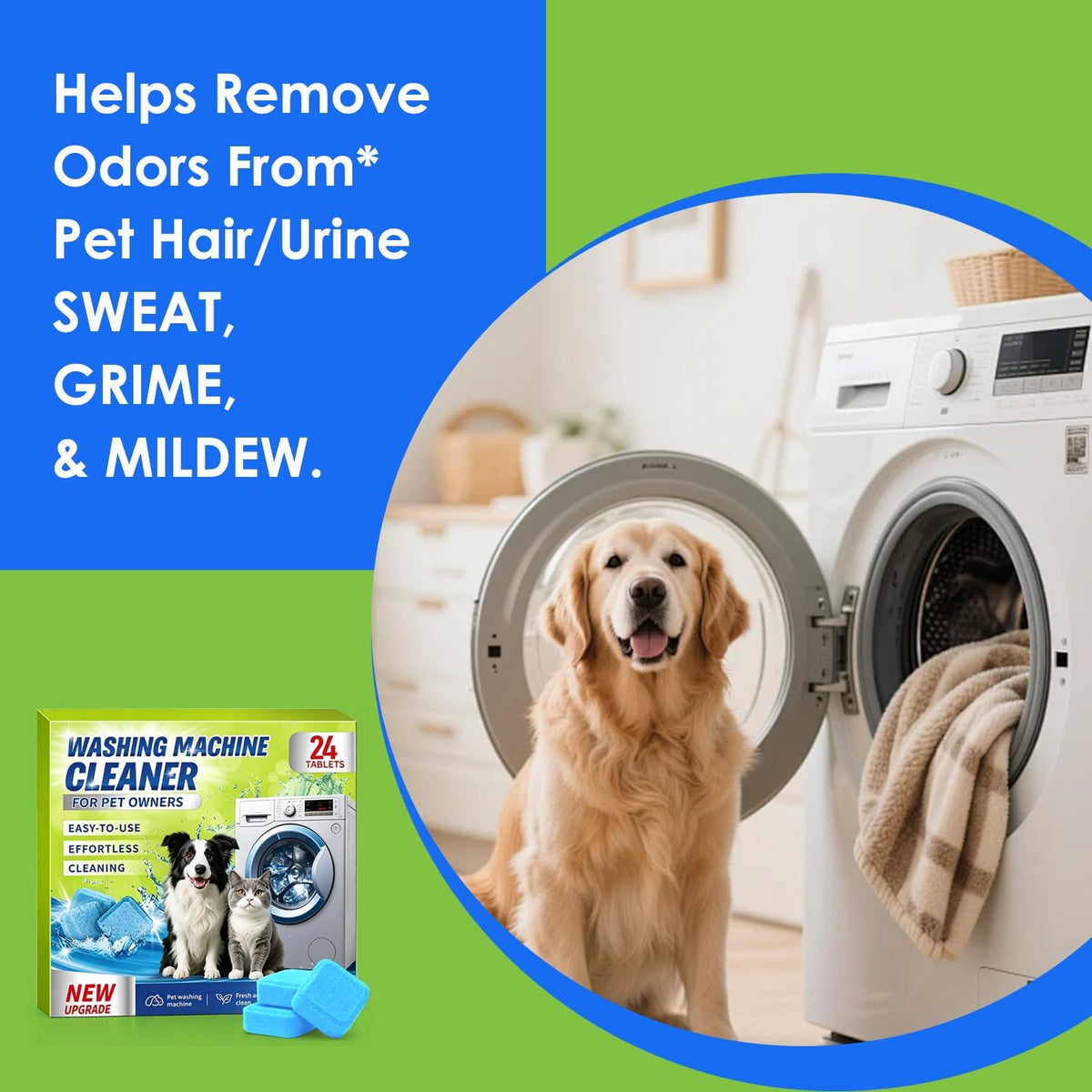 Enzyme Washing Machine Cleaner Tablets for Pet Owners, 24 Count