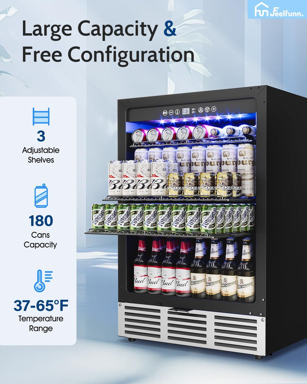 24 Inch Beverage Refrigerator Under Counter,180 Cans,Silver