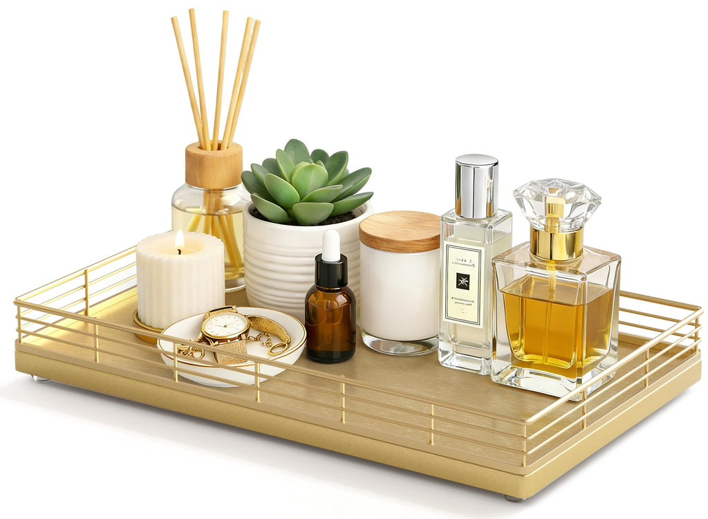 Bathroom Vanity Tray, 13" x 8" Oak Decorative Wooden Tray for Countertop