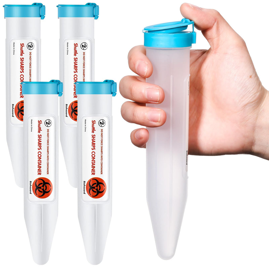 4 Count Portable Sharps Container with Locking Lid, Blue