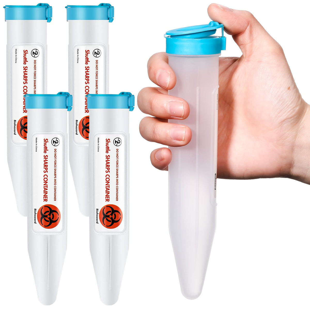4 Count Portable Sharps Container with Locking Lid, Blue