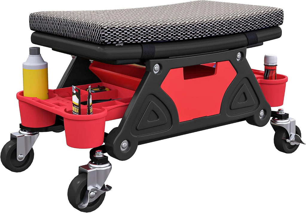 Rolling Mechanic Stool, 135kg Capacity, Padded Creeper Seat, Black