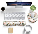 Pink Flower Desktop Mat Aesthetic Wrist Support Keyboard Mouse Wrist Rest Set, Computer Office Comfortable Wrist Rest