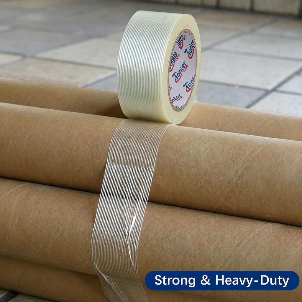 Filament Strapping Tape 1/2" x 60Yd 3 Rolls 6.2mil Fiberglass