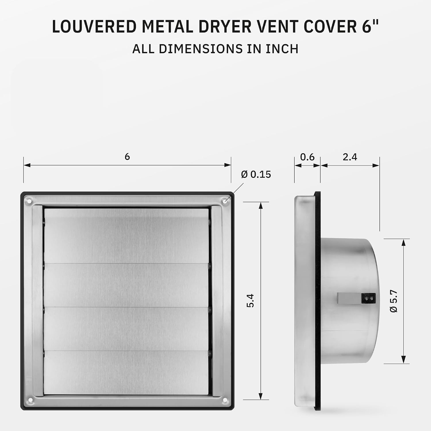 VKE 6" Inch Dryer Vent Cover – Outdoor Stainless Steel Grille with Moving Flaps – Fits Only with Metal Ducts for HVAC