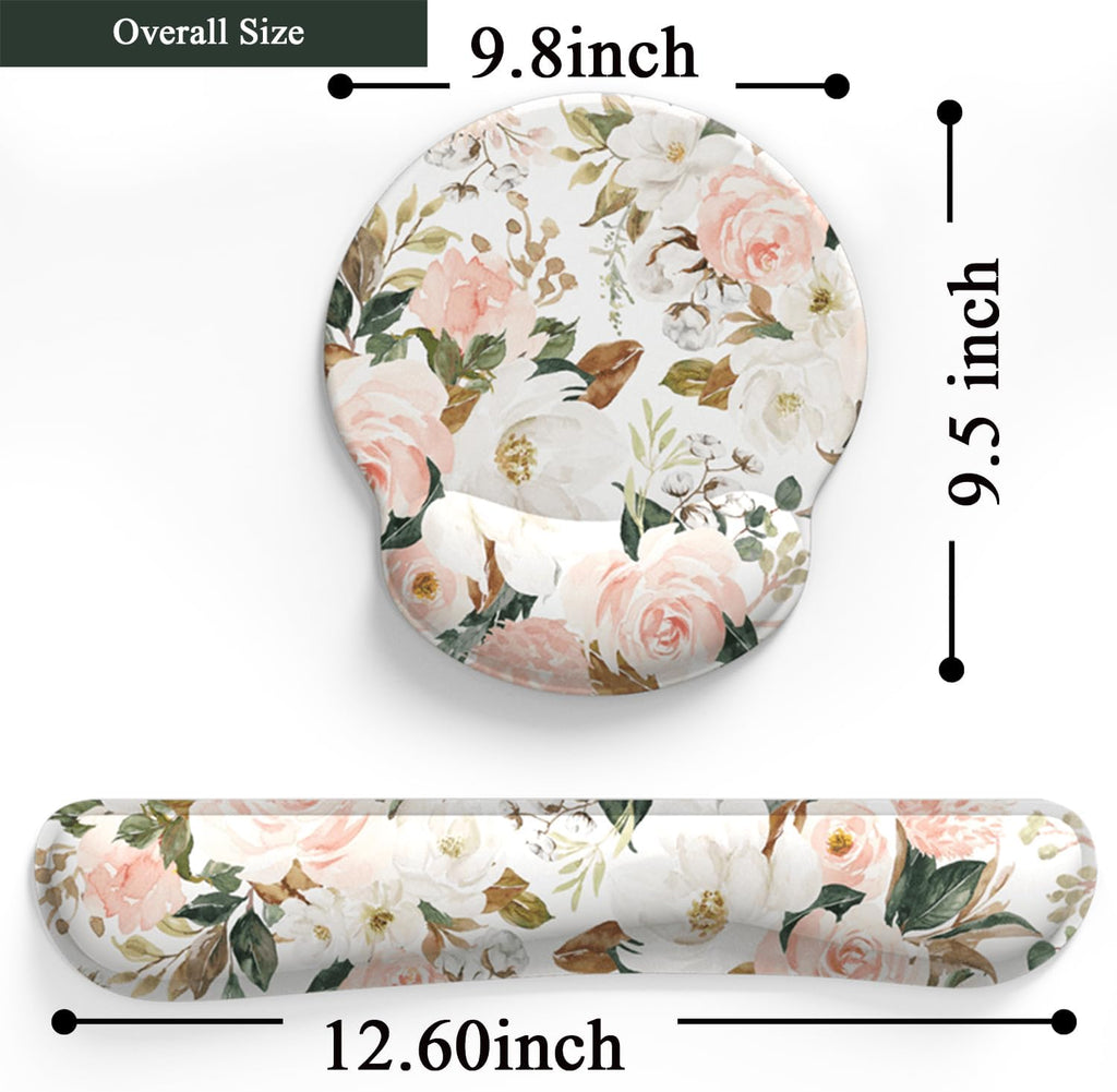 Pink Flower Desktop Mat Aesthetic Wrist Support Keyboard Mouse Wrist Rest Set, Computer Office Comfortable Wrist Rest
