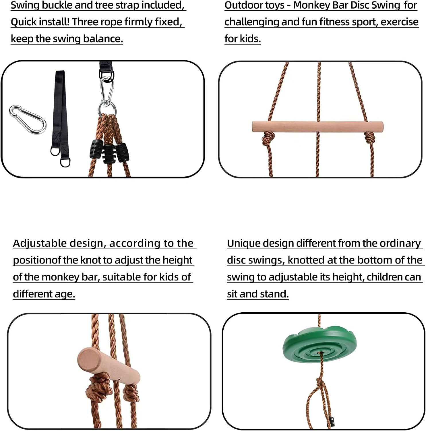 Disc Swing for Kids, Swing Set Accessories, 7FT Height Adjustable Gym Monkey Bars, Hanging Tree Seat for Backyard