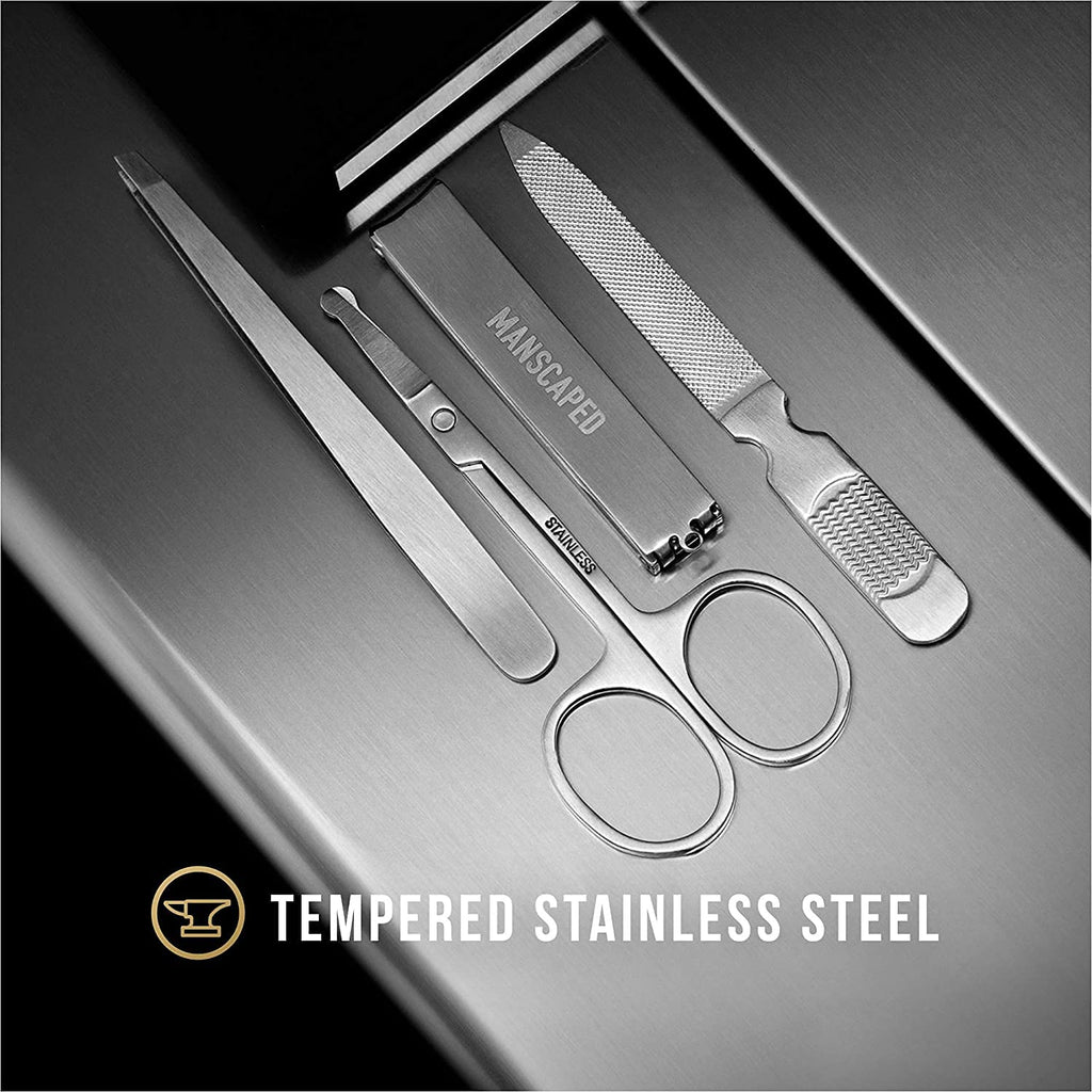 Shears 2.0 Tempered Stainless Steel Men's Nail Kit, Fingernail Clippers, Safety Scissors, Tweezers and Nail File