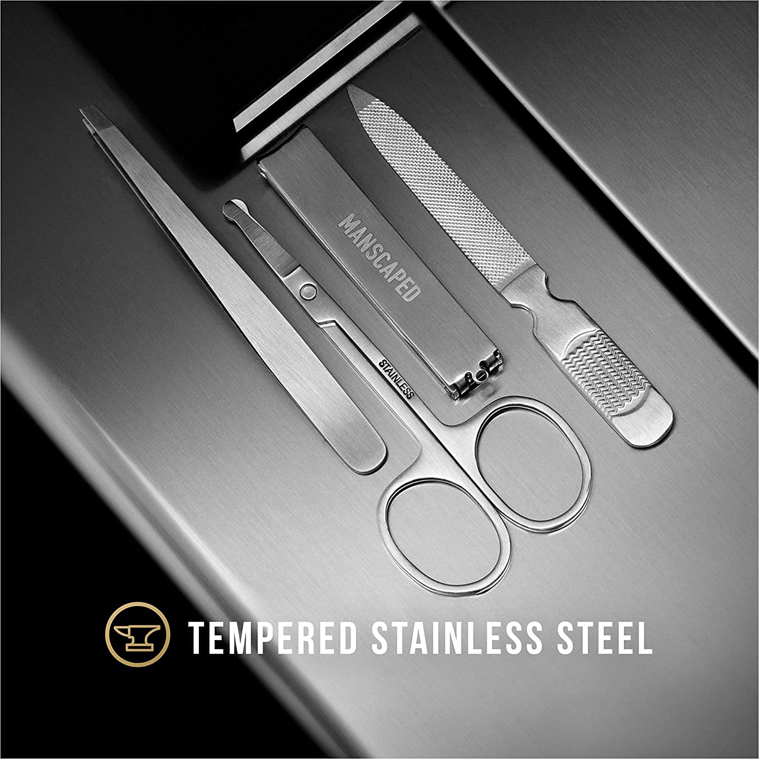 Shears 2.0 Tempered Stainless Steel Men's Nail Kit, Fingernail Clippers, Safety Scissors, Tweezers and Nail File