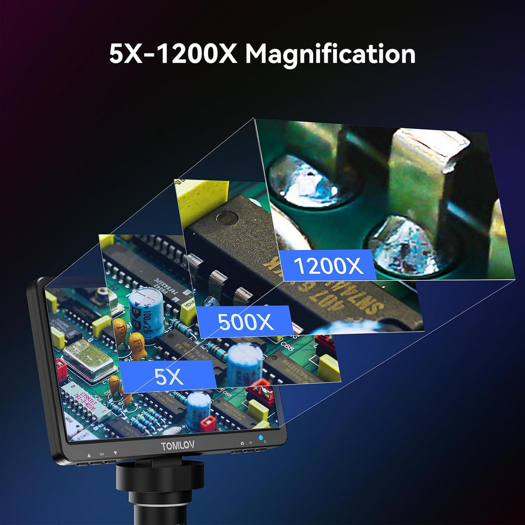 DM9 7" Digital Microscope: 1080P 1200X Coin Microscope Magnifier, 12MP Ultra-Precise Focusing LCD Soldering