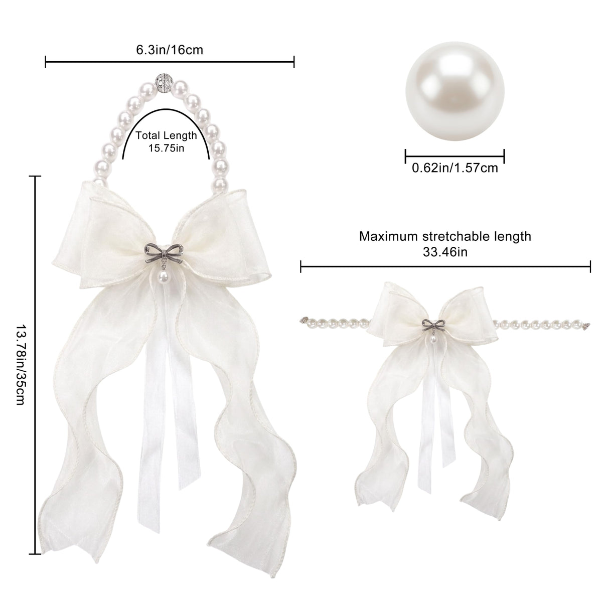 Pearl Bow Magnetic Curtain Tiebacks for Home Decor (2, White)
