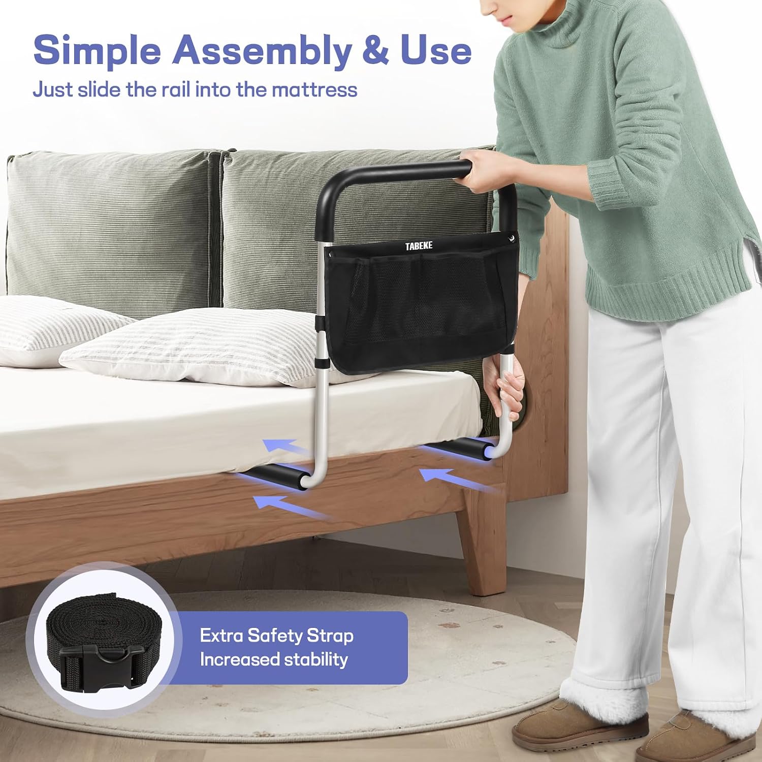 Bed Rails for Elderly Adults, Adjustable Bed Assist Rails for Seniors, Portable Bed Support Bar Mobility Assistant