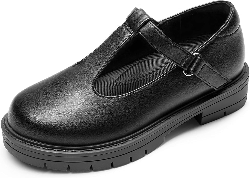 Girls Mary Jane School Uniform Shoes | Platform Flats Arch Support Girl Dress Shoes Chunky Dress Heel T-Strap