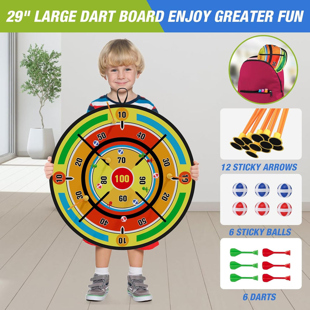 2 Pack Kids Bow and Arrow with 29" Large Dart Board & Dinosaur Target | Light Up Archery Set with 24 Suction Cup