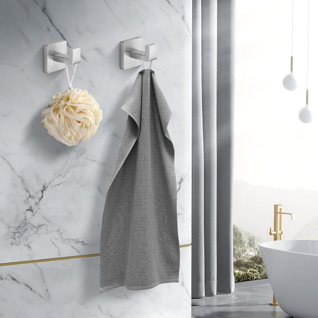 Heavy Duty Stainless Steel Towel Hooks, Wall Mounted Square Robe Hooks for Bathroom, Kitchen, Bedroom, Hotel Brushed