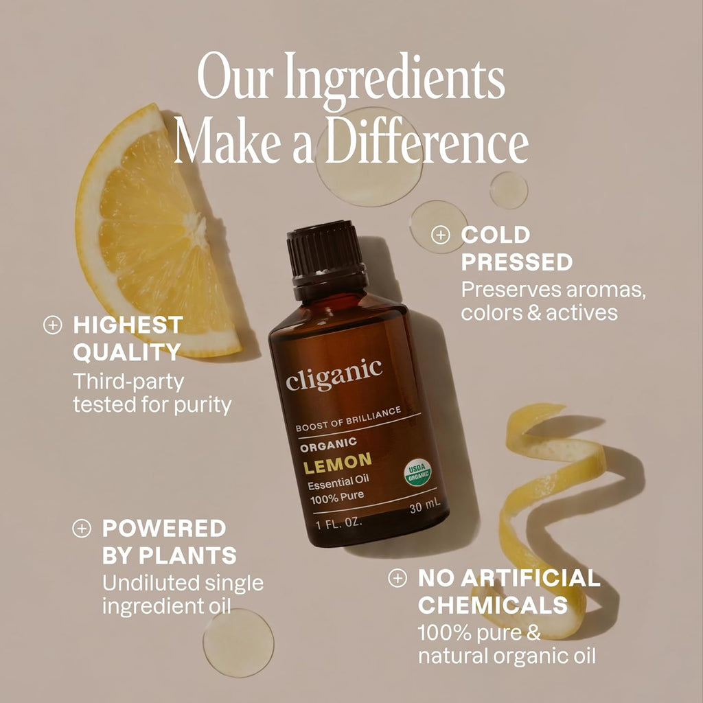 USDA Organic Lemon Essential Oil, 100% Pure & Natural | Undiluted, for Aromatherapy, Household Cleaning | Non-GMO