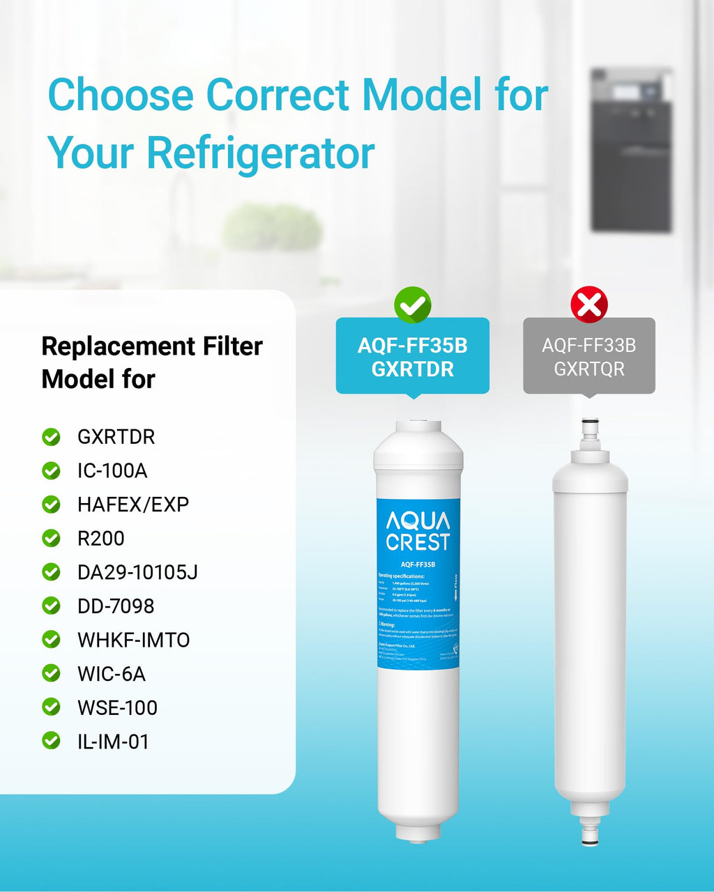 AQUA CREST GXRTDR Inline Water Filter, Replacement for GE GXRTDR, 3 Pack