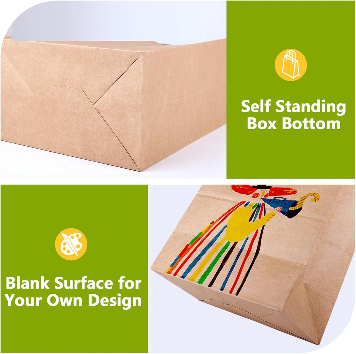 Brown Paper Bags with Handles, 50 Pack 12x7x16 Inch