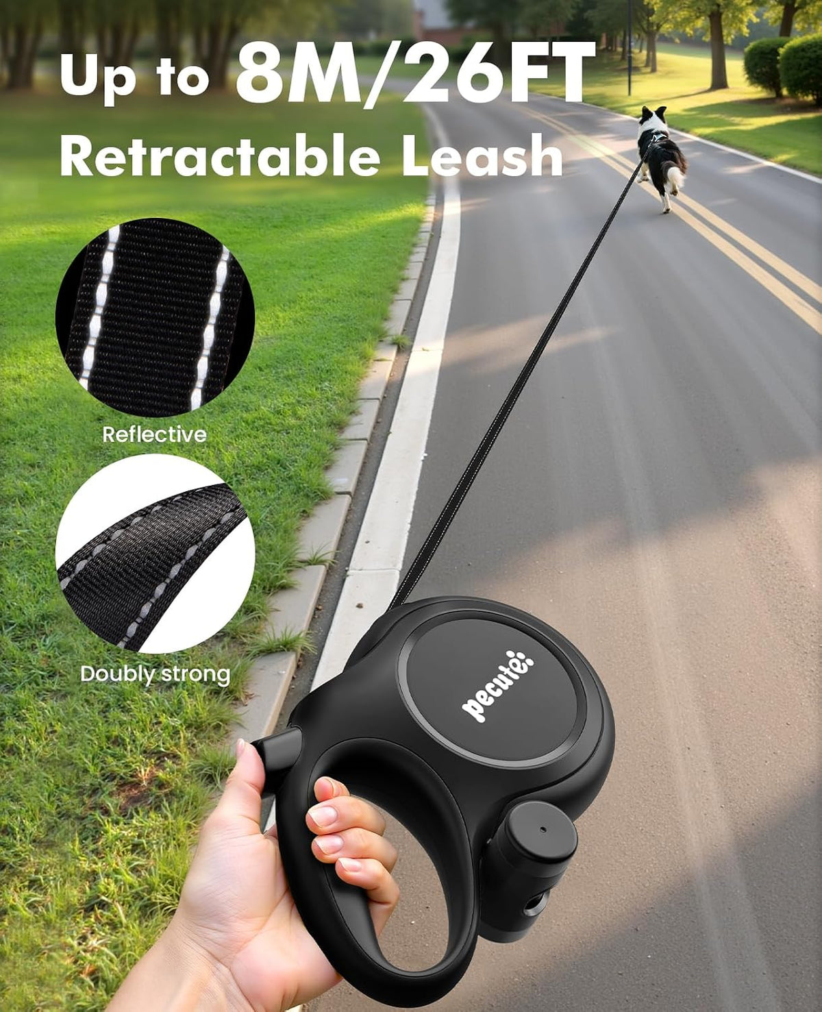 Dog Leash Retractable 26ft with Chew Proof Extender for 33-110 lbs
