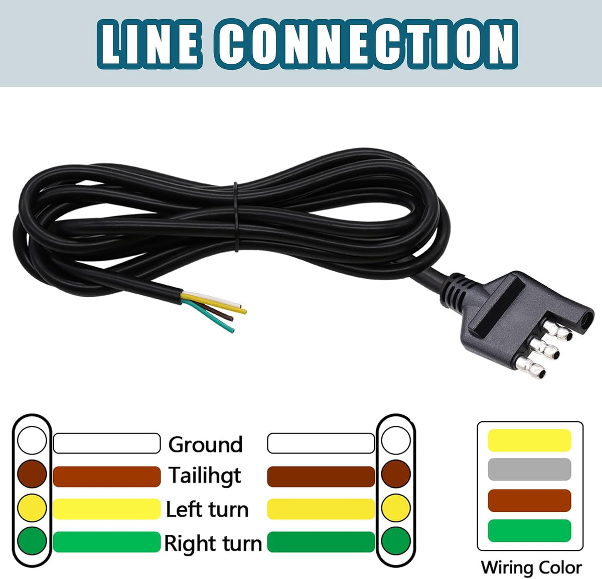 4-Way Trailer Wiring Harness - 5 Ft (1.5m) 4-Pin Flat Trailer Wire Extension Connector, Pure Copper