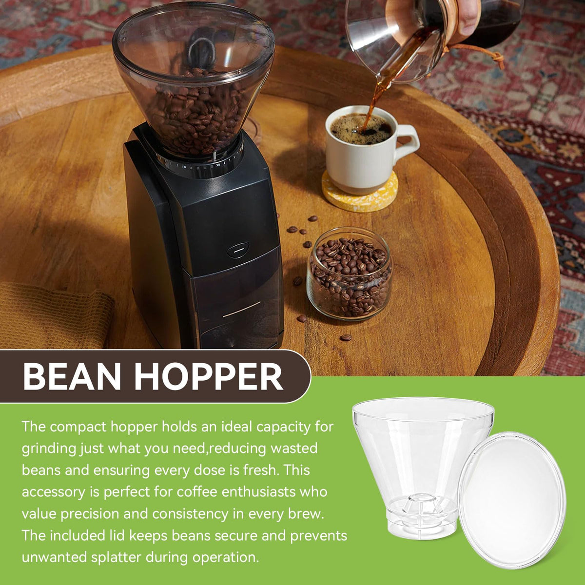 Bean Hopper With Lid for Baratza Encore ESP Virtuoso+ Coffee Grinder