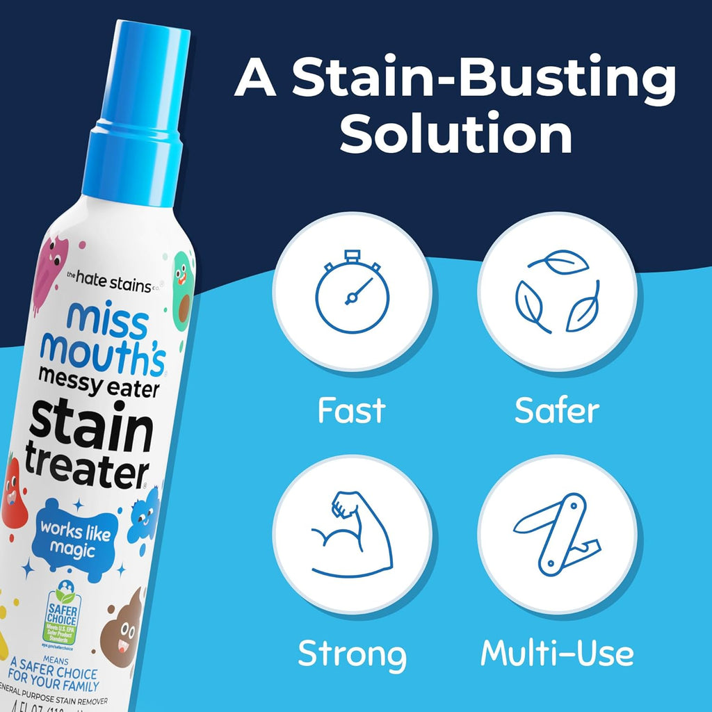 Messy Eater Stain Treater Spray - 4oz 2 Pack Stain Remover - Newborn & Baby Essentials - No Dry Cleaning Food
