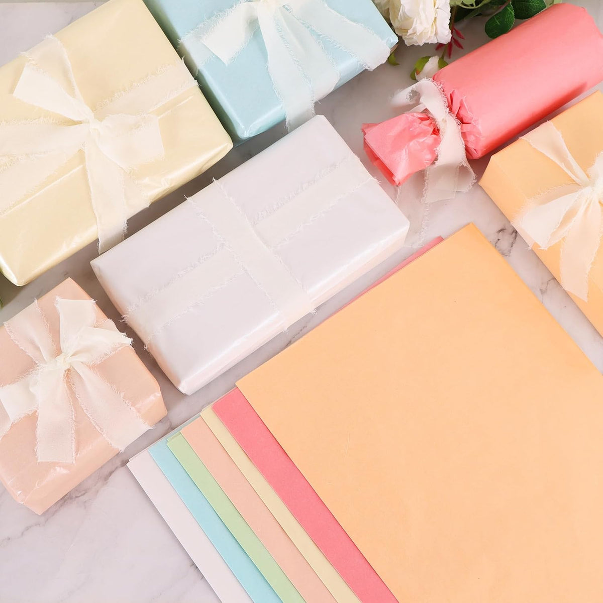 70 Sheets Pastel Metallic Glitter Tissue Paper Bulk for Gift Wrap