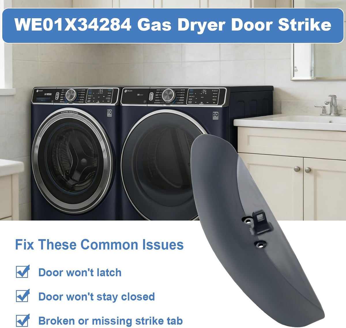 WE01X34284 Door Strike Dark Slate Compatible with GE Dryers Door Latch GFD35ESPY0DS GFD55ESMN0DG GFD65ESMN0SN GFD85ESMN0RS PFD87ESMV0RS, Replace WE01X30017 PS16742773 AP7193619