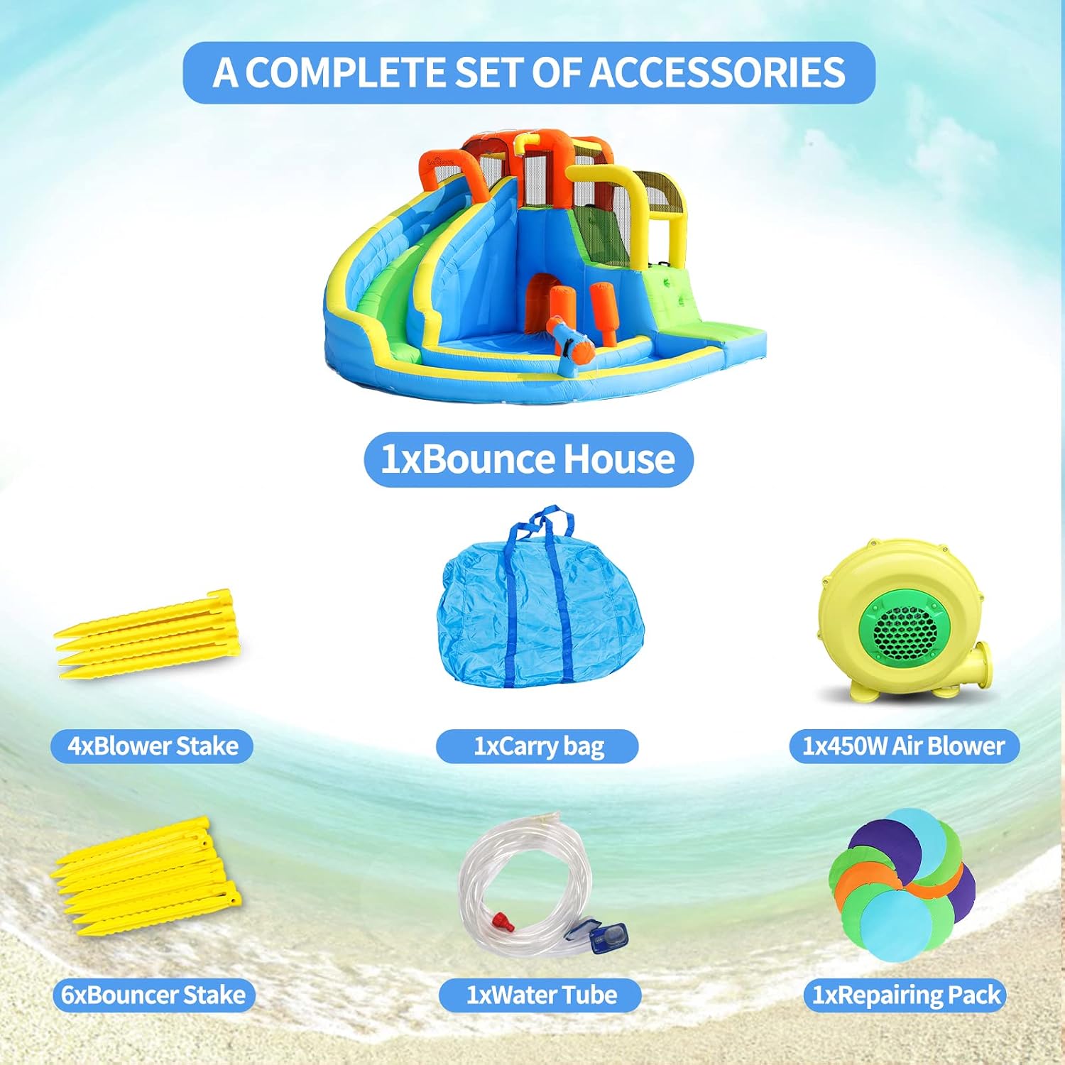 Inflatable Water Slide, Bounce House for Kids, Inflatable Water Park with Splash Pool, Bouncy Castle for Outdoor