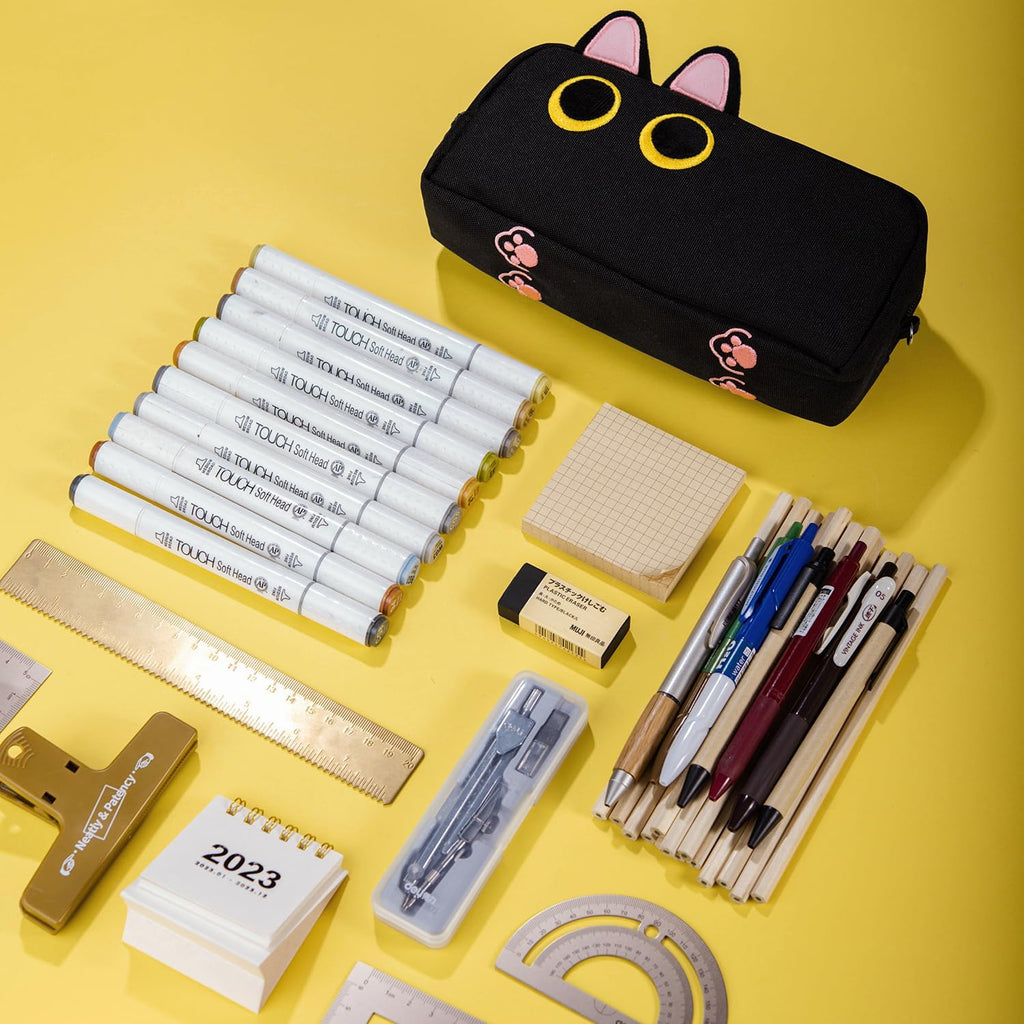 Hongdian Large Capacity Pencil Case, 3D Cat Pen Bags Pencil Pouch Organizer for Office College School