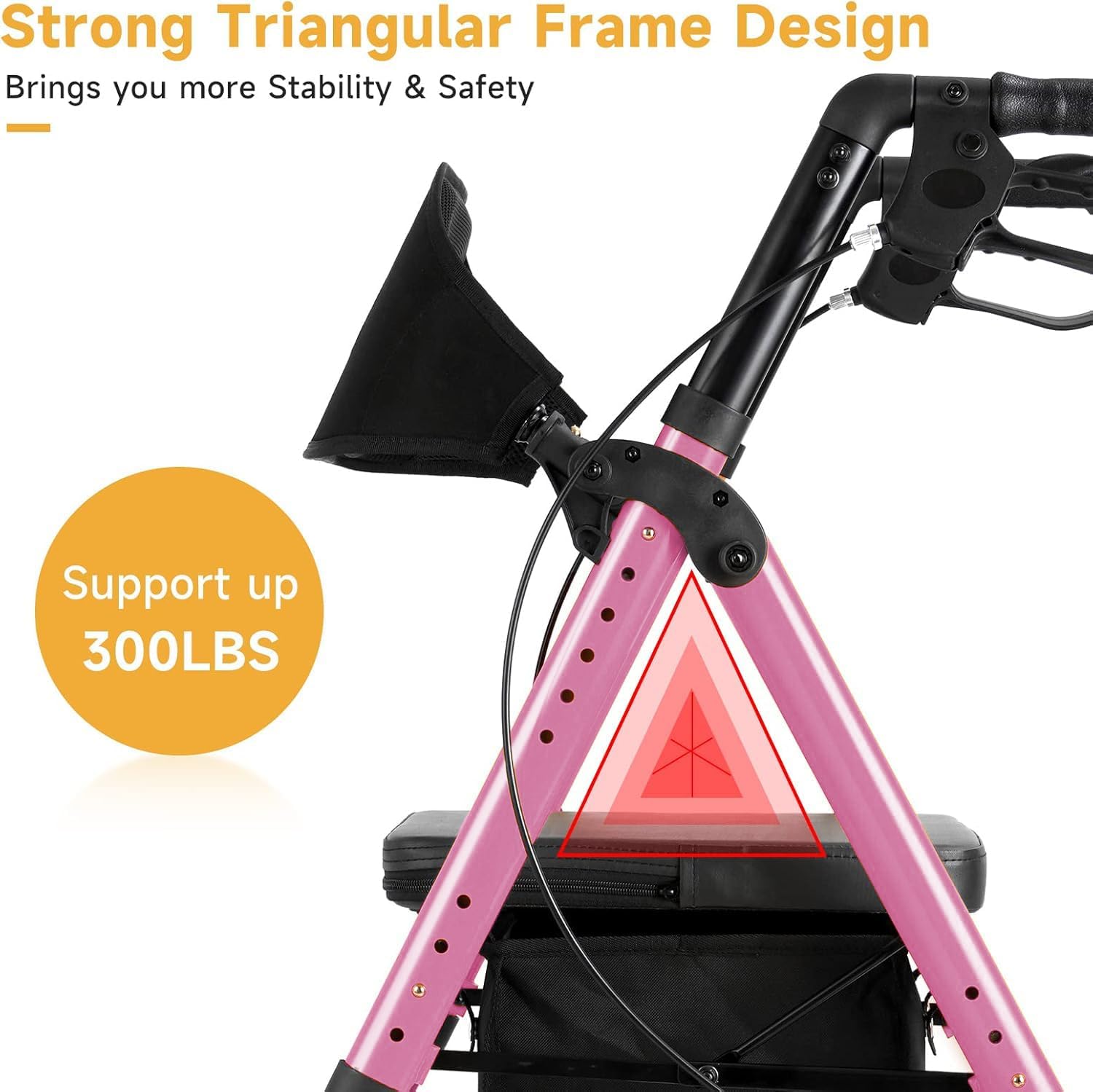 Lightweight Rollator Walker with Seat & Backrest - Foldable Mobility Aid for Seniors, 8" Large Airless Tires