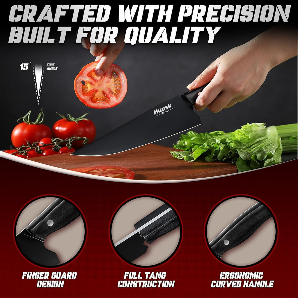Japanese Chef Knife Set for Kitchen - 3 pcs Black Kitchen Knife Set