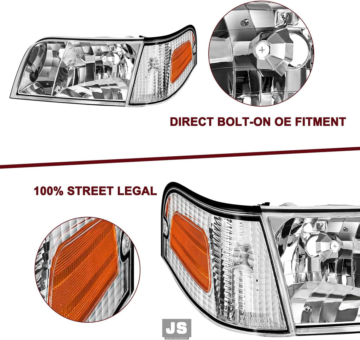 JSBOYAT Halogen Headlight 4pcs for 1998-2011 Ford Crown Victoria