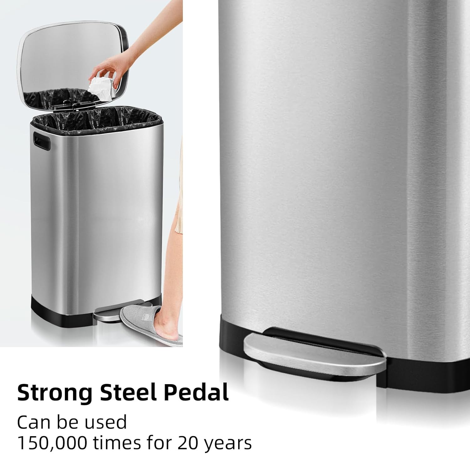 13 Gallon Trash Can with Lid, 50L Fingerprint Proof Stainless Steel Kitchen Trash Can with Removable Inner Bucket and