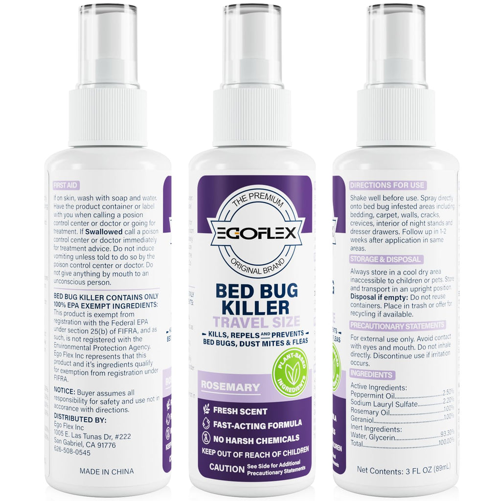 3-Pack Bed Bug Killer Spray - Travel Size TSA Approved - Repels Bed Bugs, Dust Mites, Lice & Fleas with Natural
