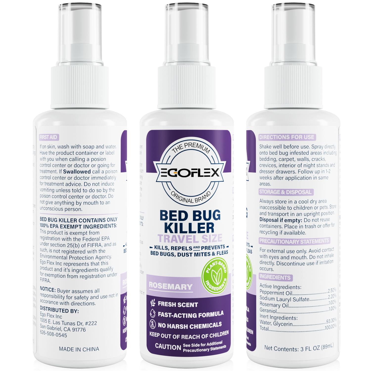 3-Pack Bed Bug Killer Spray - Travel Size TSA Approved - Repels Bed Bugs, Dust Mites, Lice & Fleas with Natural