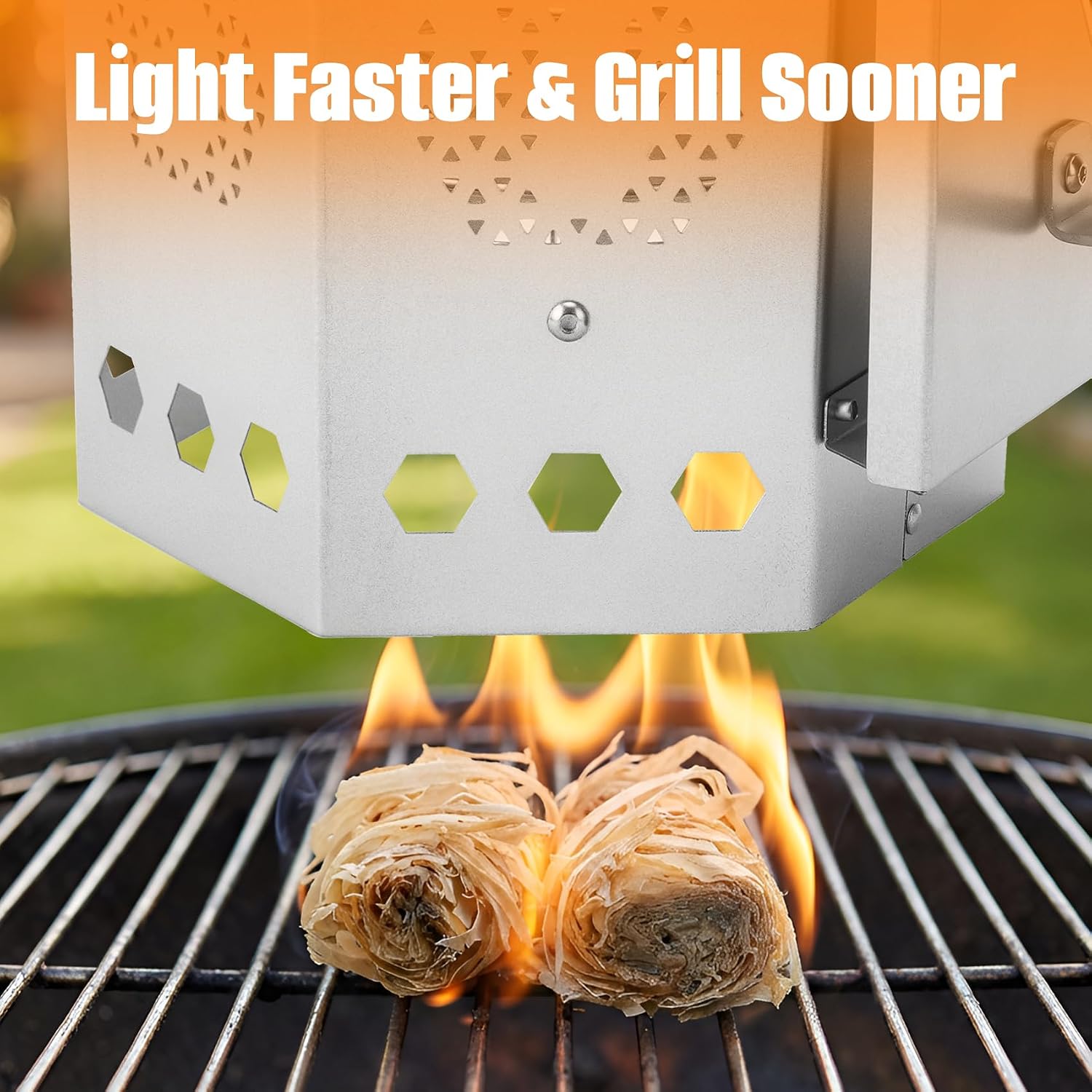 Heavy Duty Charcoal Chimney Starter with 50 PCS Wood‑Wool Stick