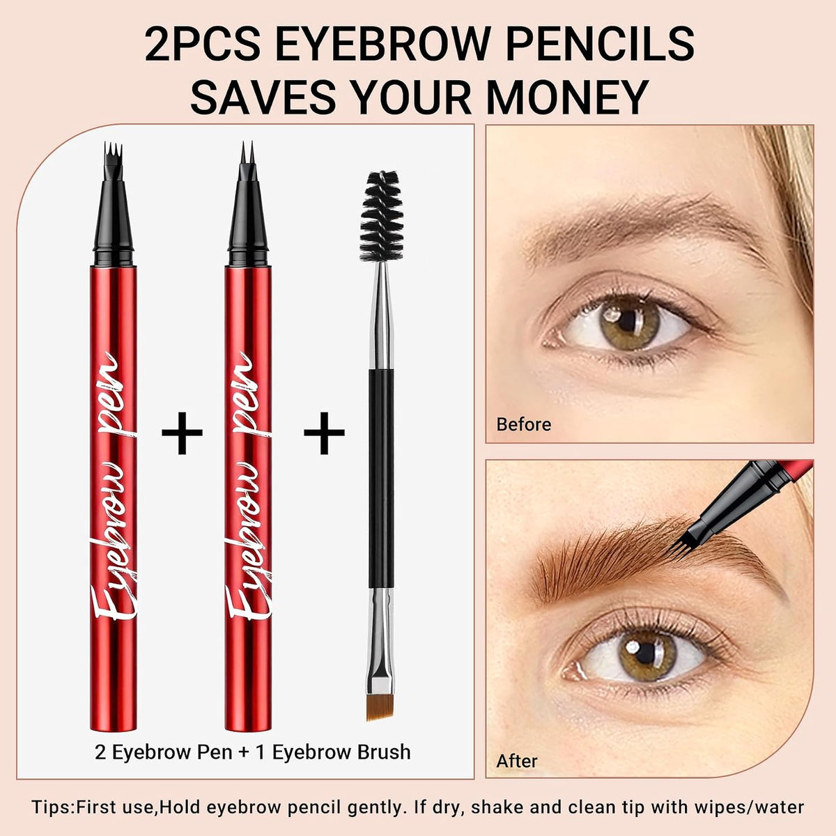 Vevivia 2 Pack Eyebrow Pen for Natural Eyebrows, Dark Brown