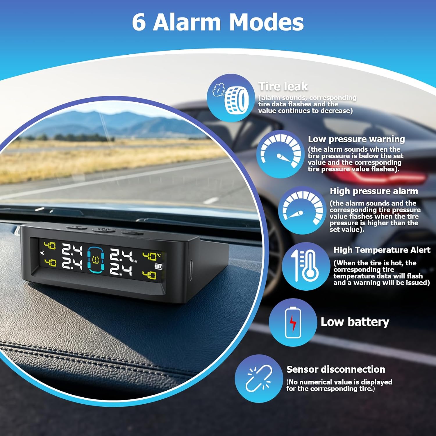 Wireless TPMS Tire Pressure Monitoring System, Real-Time Tire Pressure & Temperature Monitor with 4 External Sensors