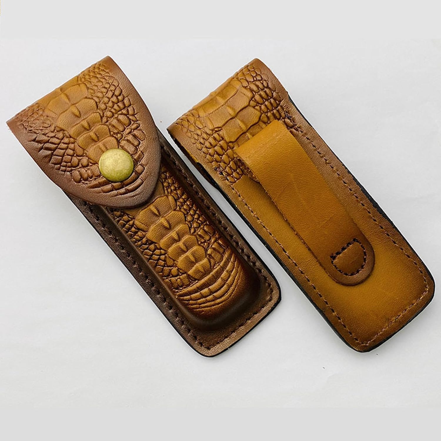 Cow Leather Knife Sheath for Folding Pocket Knife (LxW) 5.12x1.38 Waist Belt Case Metal Snap Outdoor EDC Hunting Gift